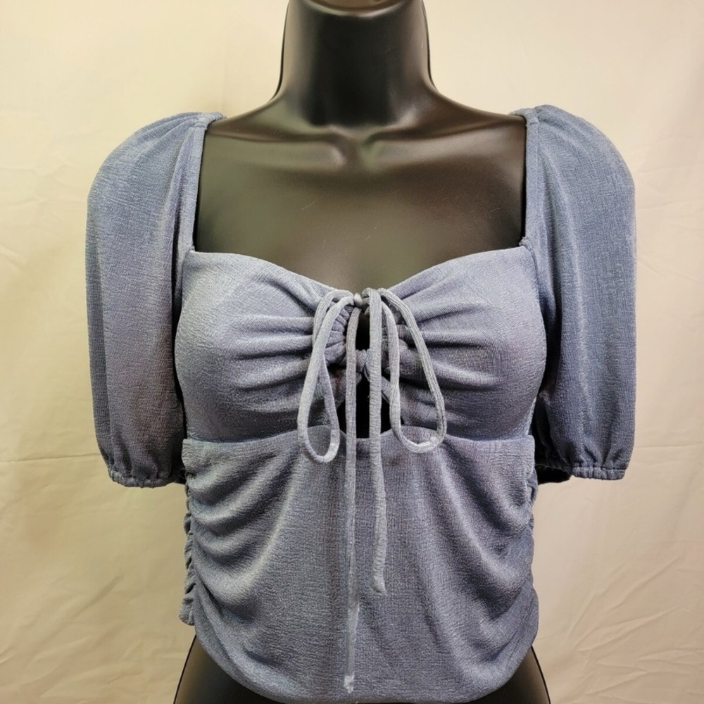 Sophie Rue Slate Blue Ruched Blouse - Picture 3 of 7